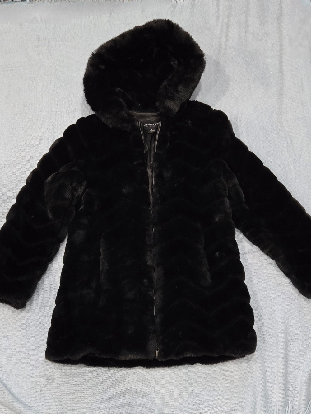Black Faux Fur Hooded Coat - Women